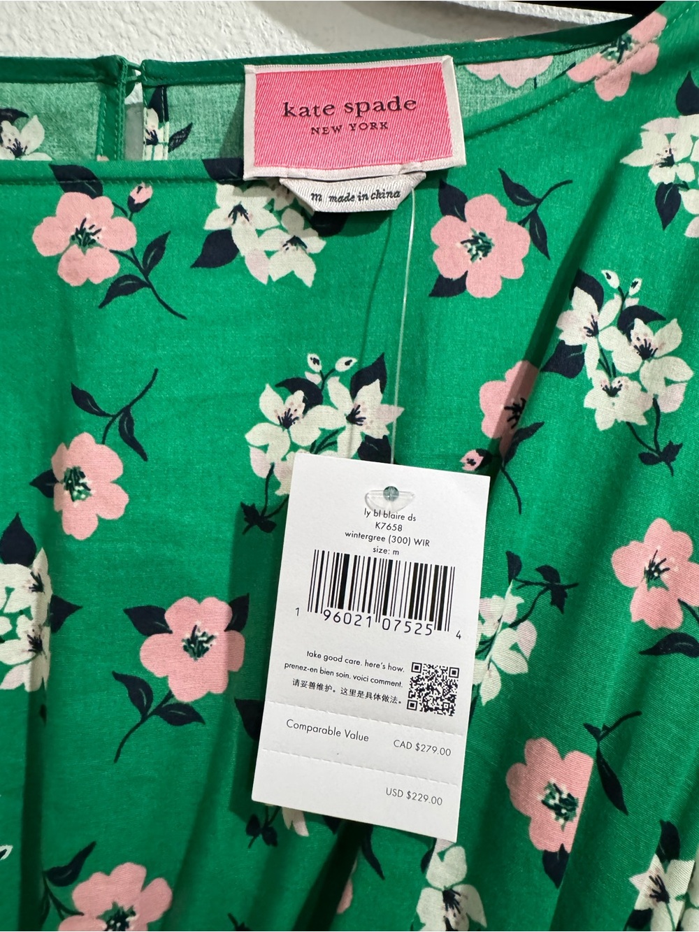 kate spade Green Floral Smocked-Waist Cap Sleeve Dress - Picture 2 of 3